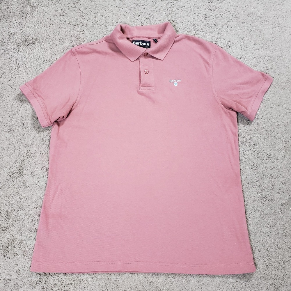 Barbour Mens Polo Shirt L Pink Short Sleeve Pique Cotton Casual Academia Preppy